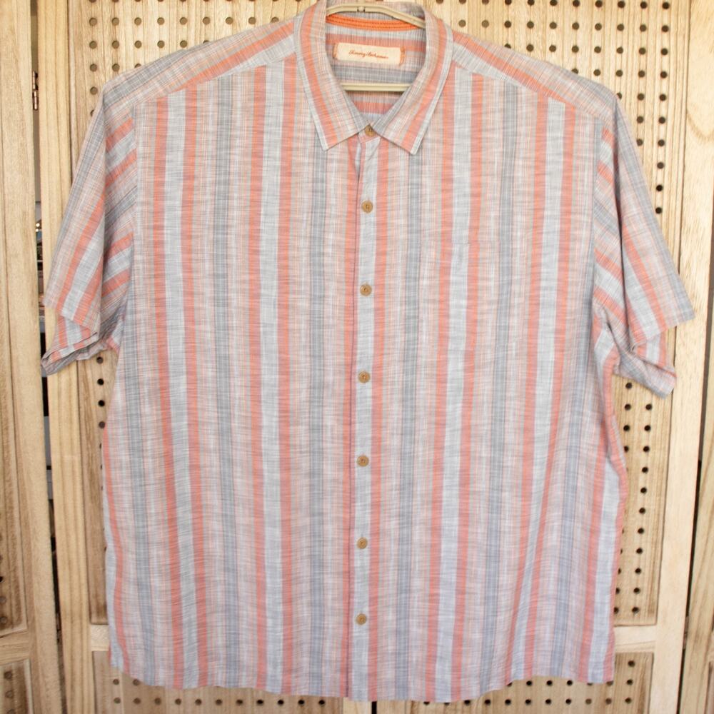 Tommy Bahama Striped Silk Blend Short Sleeve Button Shirt T35124 Mens‎ SIZE XXL